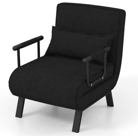 GOPLUS Poltrona Pieghevole 4 in 1, con Funzione Letto, Cuscino Imbottito, Sedia Rilassante con Schienale Regolabile a 6 Posizioni, Salvaspazio per Piccole Stanze, Soggiorno (Nero)