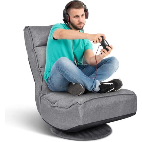 GOPLUS Poltrona Pieghevole con Schienale Reclinabile in 5 Posizioni, Divano Singolo con Base Girevole a 360°, Struttura Metallica, 48,5x24 cm (Grigio)
