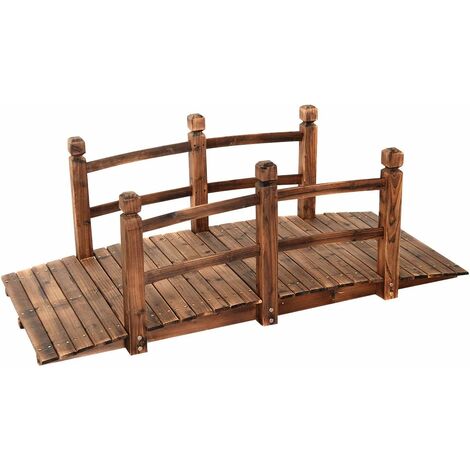 GOPLUS Pont en Bois Rustique et Massif avec Main Courante, D��coration de Jardin Pont d'?tang, Supporte de Poids Maximum 100 KG, 150 x 67 x 55CM (Brun)