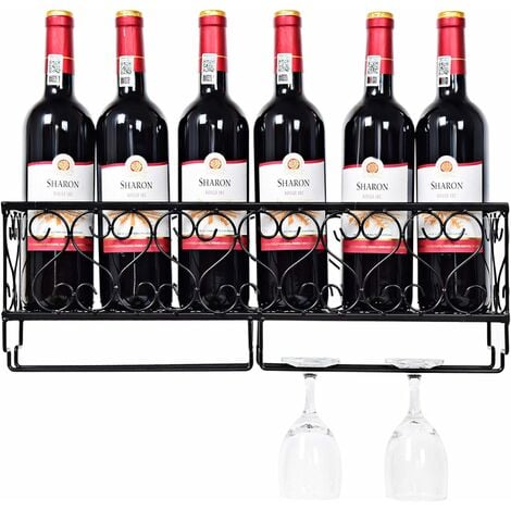 Portabottiglie a Parete e Supporto in Vetro Può contenere 5 bottiglie di vino e 5 bicchieri da vino IBUYKE Scatola per Vino da Parete Marrone WD-111 Portabottiglie da parete 