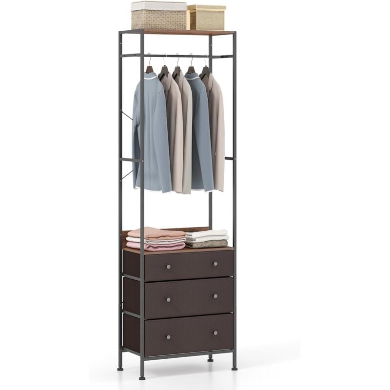 Goplus - Portant à Vêtements avec Tiroirs et Etagères, Porte Manteau Vestiaire en Métal, Penderie Style Industriel pour l'Entrée, Chambre, Dressing