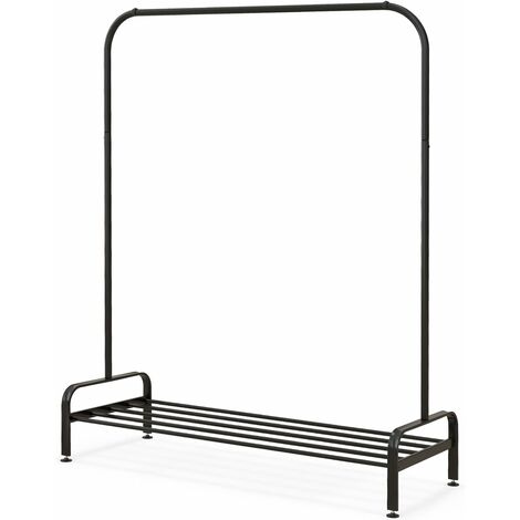 GOPLUS Portant à Vêtements en Métal avec étagères de Rangement et Pieds Réglables, Clips Antidérapants, Porte-Vêtements Multifonctionnel pour Chambre, Balcon, Salon, 112,5X40X144CM, Montage Simple