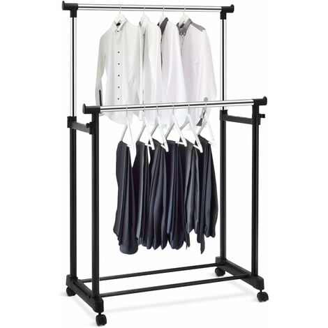 Goplus – Portant à vêtements mobile sur roulettes – Tube d'acier galvanisé – 2 étagères ajustables – Capacité de charge élevée – Dimensions 3.2 x 2.86 x 1.9 cm
