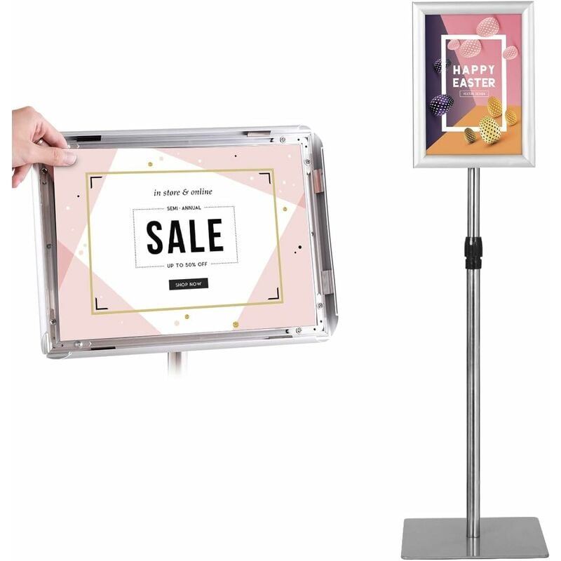 Goplus - Porte-affiche A4 sur Pied en Aluminium, Panneaux d'Affichage Rotation a 360°, Hauteur Reglable 73,5-118CM, Base en Metal, Affiche