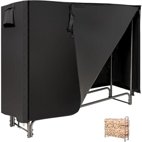 GOPLUS Porte-Bûches Extérieur 153x35,5 CM, avec Housse en PVC Imperméable, Range-bûches Bois de Chauffage Hauteur 122,5CM, Noir