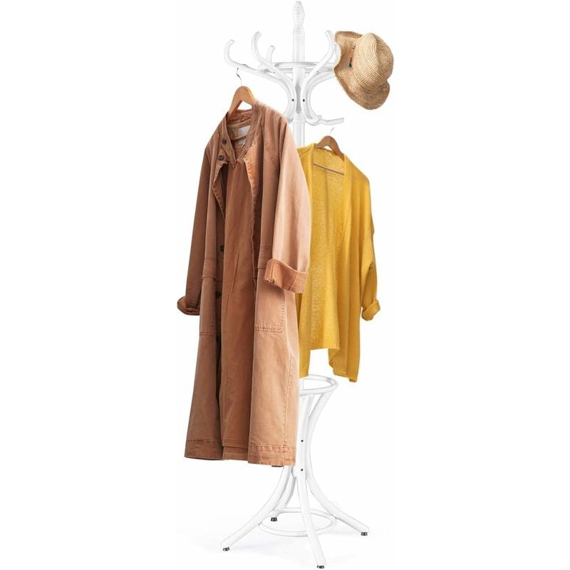Goplus - Porte-Manteau sur Pied, 12 Crochets en Bois Massif, 51 x 51 x 184CM Support, Manteau/Parapluie/Chapeau, au Style Industriel(Blanc)
