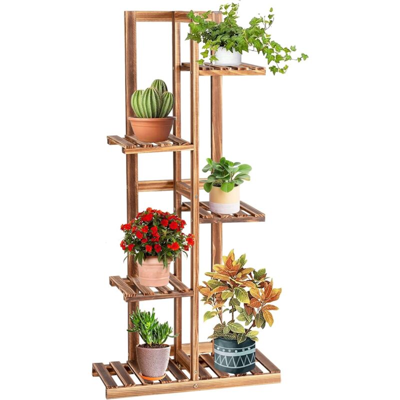 Porte-plantes à 5 Niveaux, Étagère à Fleurs en Bois de Pin, Support à Plantes pour Jardin, Balcon, Extérieur et Intérieur (5 Niveaux) - Goplus