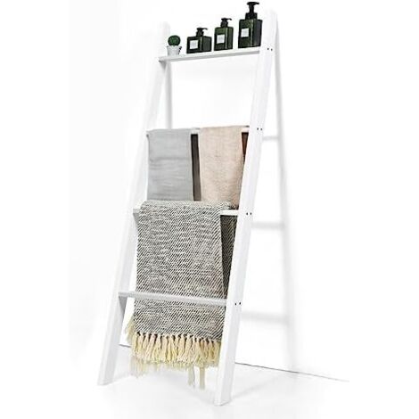 GOPLUS Porte-Serviettes Multifonctionnel en Bois à 4 Niveaux, Étagère Inclinée en Forme d'Échelle pour Serviettes, Couvertures, Support Décorative pour Salles de Bains, Chambres (Gris)