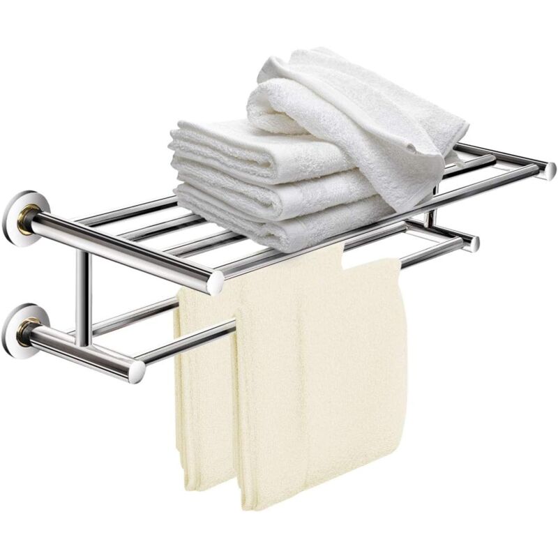 Goplus - Porte-Serviettes Mural avec 6 Barres, Support de Serviette de Salle de Bain 2 Couches pour Placer et Suspendre, en Acier Inoxydable, 60 x