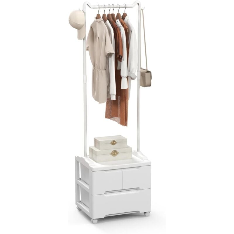 Goplus - Porte-Vêtements à Roulettes avec Tiroirs, Portant à Vêtements avec Tige de Suspension et Crochets Latéraux, Support de Rangement pour