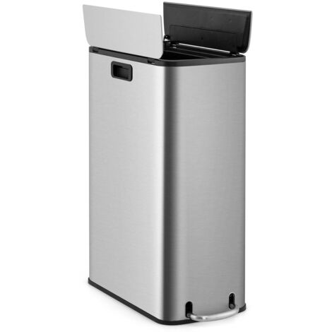 Goplus – Poubelle à pédale 45 L en métal inoxydable – Couvercle à ailettes – Fermeture douce – Dimensions 52 x 26 x 68 cm – Idéale pour cuisine et salle de bain