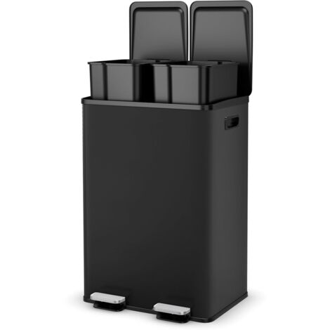 Goplus – Poubelle tri sélectif 60L – 2 compartiments 30L avec ouverture silencieuse – Acier inoxydable résistant aux empreintes – Compartiment désodorisant intégré - TRI 60 L