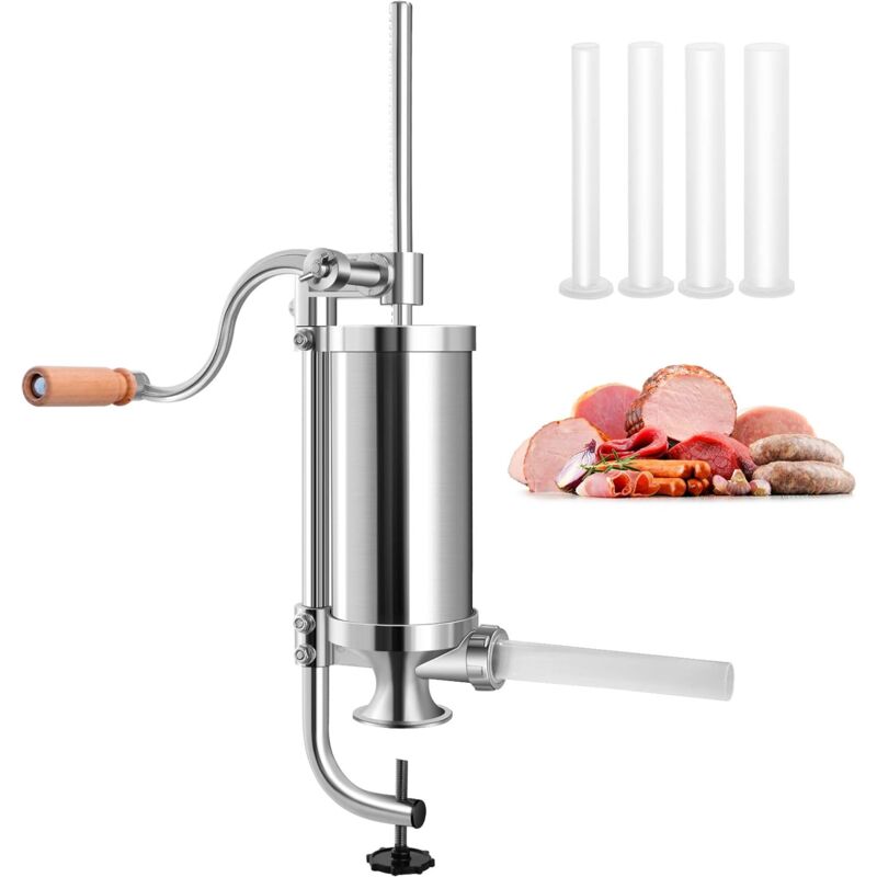 Poussoir a Saucisse, Machine a Saucisse Manuelle en Acier Inoxydable et Aluminium, avec Tubes de Renplissage Differents Diametres, Operation Simple