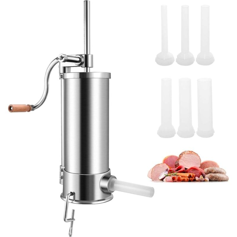 Poussoir a Saucisse, Machine a Saucisse Manuelle en Acier Inoxydable et Aluminium, avec Tubes de Renplissage Differents Diametres, Operation Simple