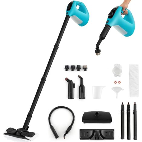 GOPLUS Pulitore a Vapore Portatile, Vaporizzatore a Pressione 1400W per Pulizia, Pulitore a Vapore Multiuso con 14 Accessori per Cucina, Bagno, Pavimenti, Divani, Veicoli, Finestre (Blu)