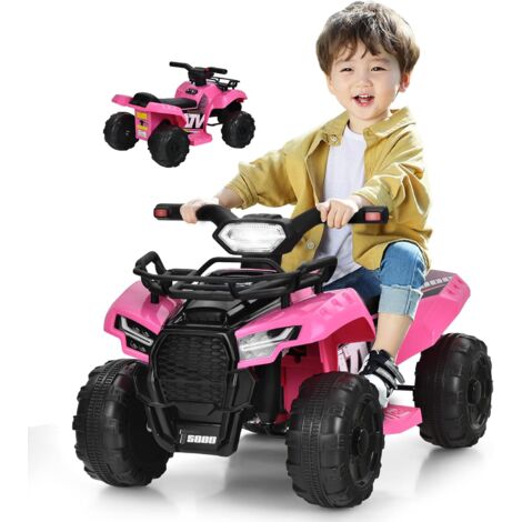 GOPLUS Quad Buggy électrique Enfants 1,5-3 Ans 6V Voiture Electrique Enfants Tout-Terrain Effets Sonores Lumineux LED Klaxon Repose-Pieds,4 Roues Charge 20kg (Rose)