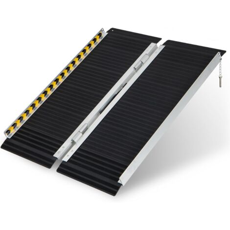 GOPLUS Rampa per Sedie a Rotelle Portatile in Alluminio, Rampa per Carrozzina Antisdrucciolo con Piastra di Transizione, Rampa a Soglia per Casa Gradini Scale (91 x 74 x 5,5 cm)