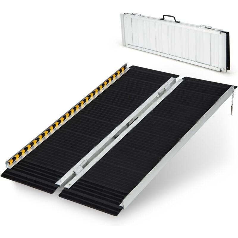 GOPLUS Rampe Portable en Aluminium pour Fauteuil Roulant, Plaque de Transition, Surface Antidérapante & Autocollants, pour Escaliers, Portes, Coffre