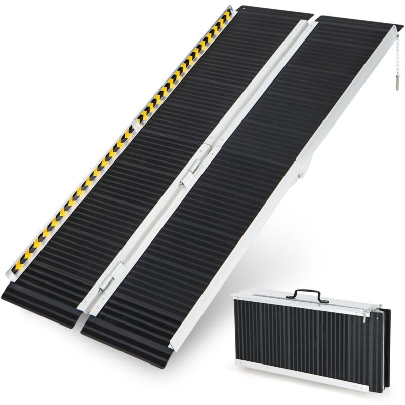 GOPLUS Rampe Portable en Aluminium pour Fauteuil Roulant, Plaque de Transition, Surface Antidérapante & Autocollants, pour Escaliers, Portes, Coffre