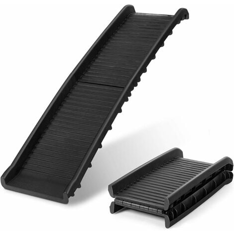 GOPLUS Rampe pour Animaux de Compagnie Pliable en Plastique, Rampe d��Acc��s pour Animaux, Voiture, Surface Antid��rapante, L��g��re et Transport Facile, Charge 75KG, 155 x 39 x 15CM