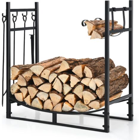Relaxdays Porte-bûches En Métal Noir – 111x201x29 Cm, Volume 0,53 M³, Pour Bûches ≥25 Cm, Extensible, Pour Intérieur Et Extérieur