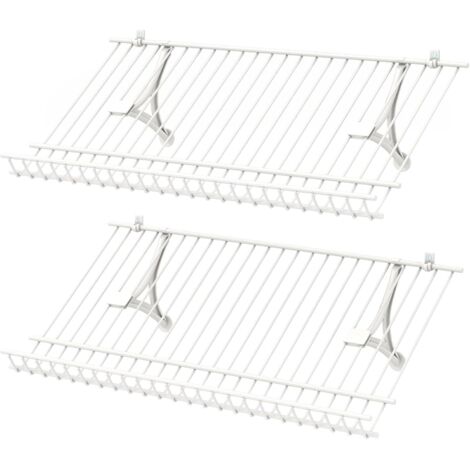 GOPLUS Rangement Chaussure 2PCS en Fil Métallique, Etagere Chaussure Murale 61 CM Inclinées avec Bord Rehaussé et Supports Solides, Meuble de Rangment à Chaussures pour Entrée, Couloir, Chambre, Blanc