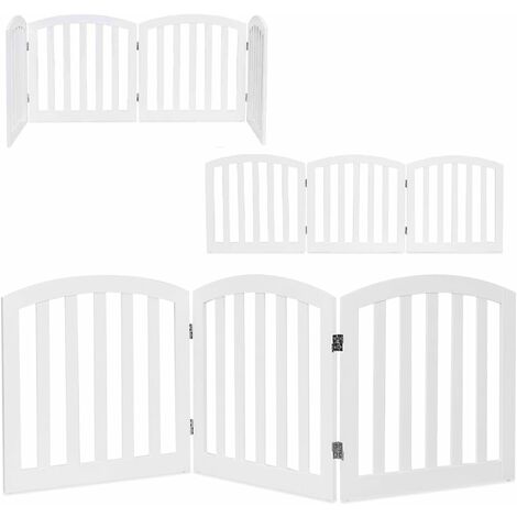 GOPLUS Recinzione in Legno, Cancello per Animali Domestici in Legno Pieghevole di Sicurezza con 4/3 Pannelli e Cerniere in Metallo, Porta per Cani a Scala,Bianco (4xpannelli)