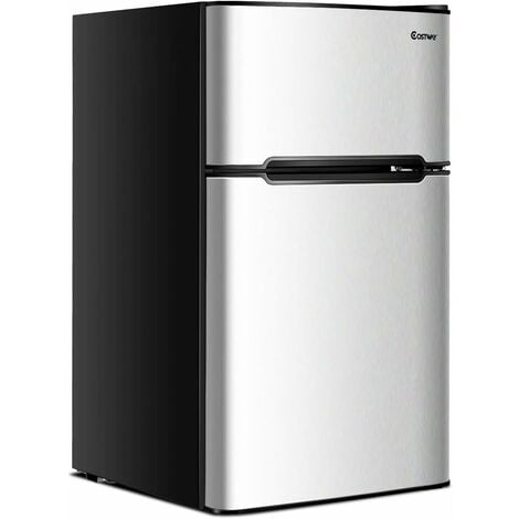 GOPLUS Refrigerateur 90 L Combine Refrigerateur 63L avec Temperature Reglable 0 a 10 °C et Congelateur 27L avec Temperature de -15 °C et pour Maisons/Hotels/Dortoirs, Argent