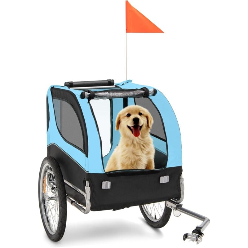 Goplus - Remorque de Vélo pour Chien, Chariot pour Chien de Transport avec Drapeau, 8 Réflecteurs à Roues à Dégagement Rapide, idéal pour Chiens et