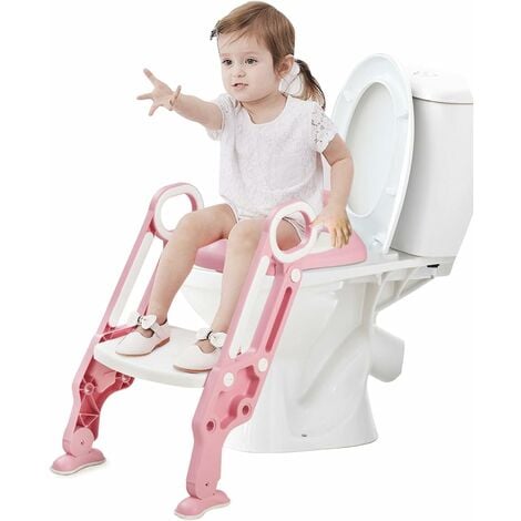 DecHome Riduttore WC per Bambini con Scaletta Pieghevole Maniglie Laterali  e Cuscino Rimovibile colore Arancione - 125-664OG