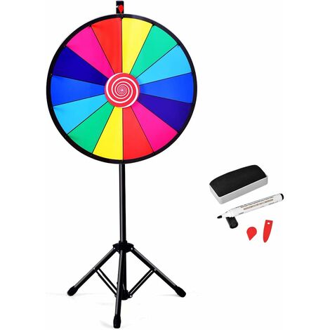 GOPLUS Roue de la Fortune 24 Pouces sur Pied, Prize Wheel 14 Grilles, Hauteur Reglable, avec Stylo Effacable, Gomme et Pointeur, Trepied Stable et Antiderapant, pour Fetes, Loterie et Activites