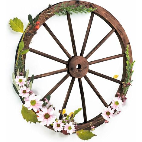 GOPLUS Roue en Bois 76x76x3,5CM Decoration au Jardin,Bistrot et Cave Ornement Vintage avec Grain Fin