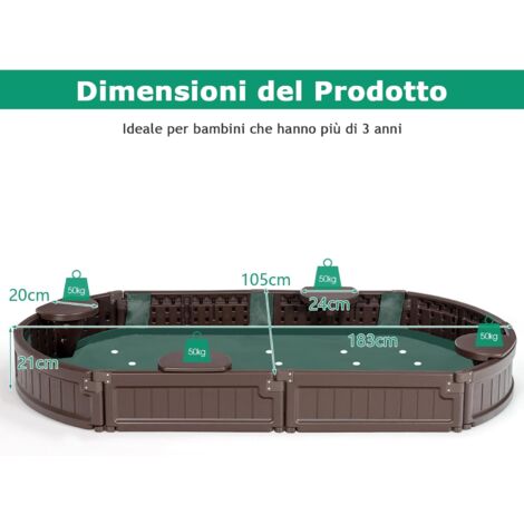 GOPLUS Sabbiera per Bambini, Sabbiera con 4 Sedili Staccabili, Sabbiera con Coperchio Impermeabile e Antipolvere, 183 x 105 x 21cm, per Bambini di 3 Anni e più, per Piscina & Giardino, Marrone