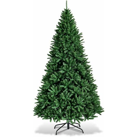 Goplus – Sapin de Noël artificiel 275cm – Branches touffues en PVC – Socle en fer – Ouvert système parapluie – Décoration pour guirlande lumineuse