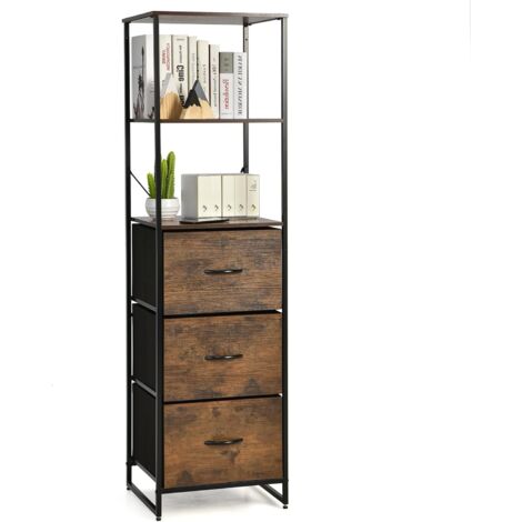GOPLUS Scaffale a 6 Livelli, Libreria con 3 Cassetti in Tessuto e 3 Ripiani Aperti, Organizer con Telaio in Metallo per Abbigliamento, Libri & Decorazioni, Armadietti per Soggiorno, Camera da Letto