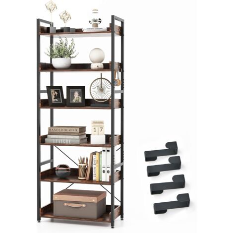 GOPLUS Scaffale a 6 Ripiani con 4 Ganci, Libreria Industriale per Riporre, Scaffale Alto Autoportante con Piedini Regolabili, per Soggiorno, Camera da Letto, 69 x 34 x 177 cm