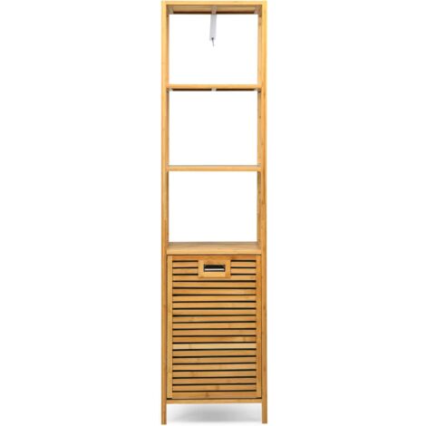 GOPLUS Scaffale con 3 Piani, Scaffale in Bambù e Cesto per Vestiti Sporchi in Tessuto Oxford, Buona Capacità, Struttura Stabile e Resistente, Adatto a Luoghi Diversi, 40x33x160 cm