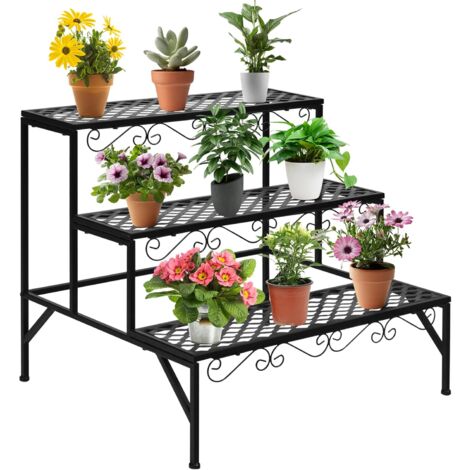 GOPLUS Scaffale per fiori in ferro - 70 x 60 x 60,5 CM - 3 vasi da fiori a più livelli - scaffale multiuso per interni e per esterni