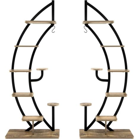 GOPLUS Scaffale per Piante a 7 Livelli, Portafiori a Mezza Luna con Gancio, Dispositivo Antiribaltamento, per Balcone, Terrazza, Giardino, 60 x 30 x 155 cm (2)