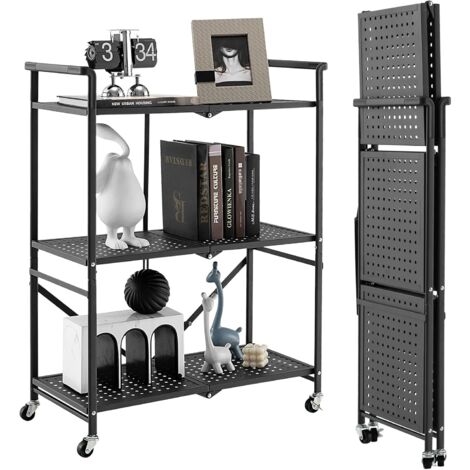 GOPLUS Scaffale Pieghevole a 3 Livelli con Ruote, Carrello Pieghevole con Comoda Maniglia, Carrello Salvaspazio per Garage Cucina Dispensa, 72,5 x 33 x 93,5 cm