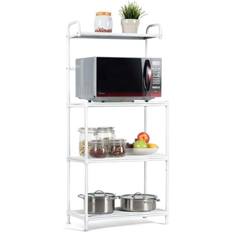 GOPLUS Scaffale Porta Microonde, Scaffale Salvaspazio da Cucina, Scaffale con Ripiani con Struttura Metallica, Multifunzione, 59x34x136 cm (Bianco)
