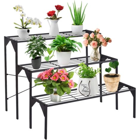 GOPLUS Scaffale Porta Piante in Ferro, Portafiori per Giardino, Nero (Stile 8-85 x 65 x 66 cm)