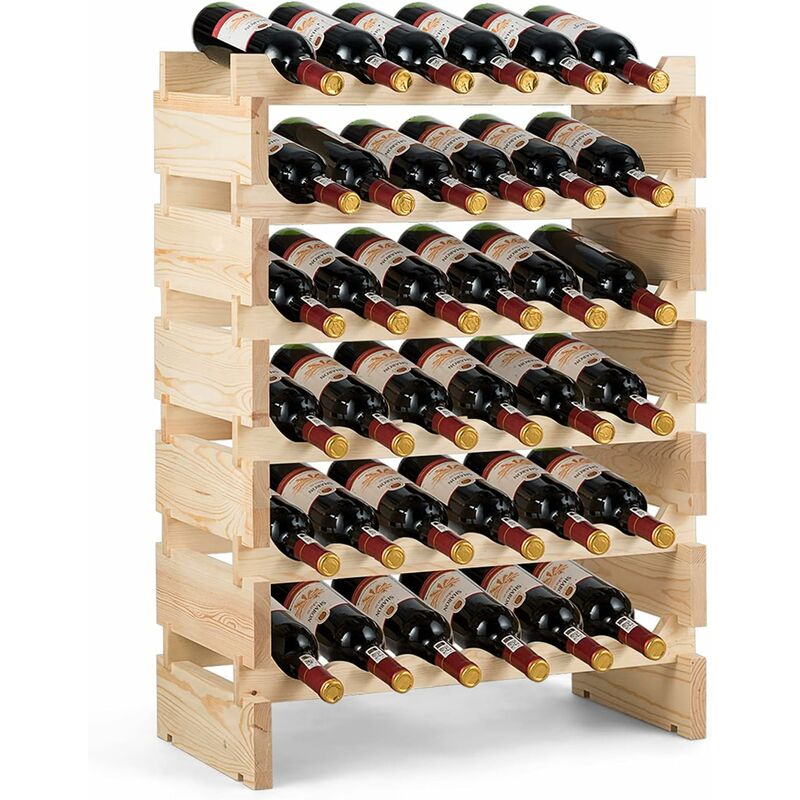 Image of Scaffale Portabottiglie con 6 Ripiani, Cantinetta per 36 Bottiglie di Vino, Porta Vino da Bar e Cantina, di Pino, Colore Naturale, 63x28x85 cm