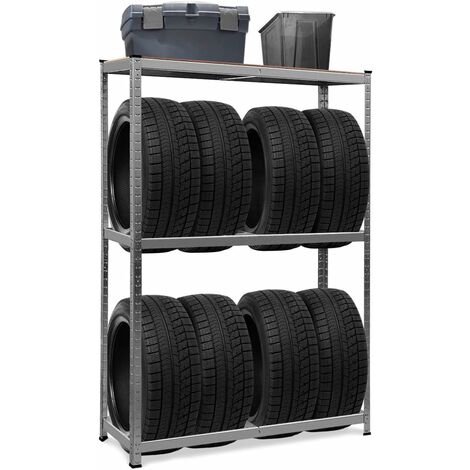 GOPLUS Scaffale Portagomme in Acciaio con 3 Ripiani per 8 Pneumatici, Officina Garage Magazzino, Ogni Ripiano Portanza di 265KG(Totale Circa 800KG), 180x120x40cm