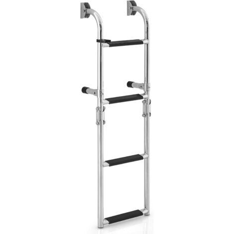 GOPLUS Scala per Piscina in Acciaio Inossidabile, Scala Pieghevole a 4 Gradini per Barca Pontone con Gradini in PVC Antiscivolo, Adattatore per Il Pavimento, Clip in Plastica, Scala da Molo Funzionale