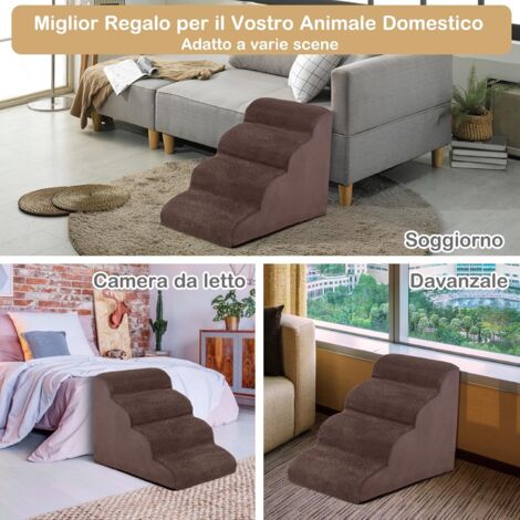 GOPLUS Scaletta per Cani in Spugna, Fondo Antiscivolo, Rivestimento Rimovibile e Lavabile, Scala per Animali Domestici per Divano e Letto (4 Gradini - Caffè)