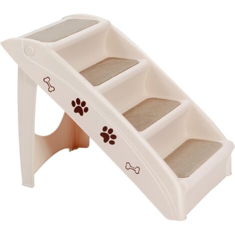 GOPLUS Scaletta Pieghevole per Animali Domestici, Telaio in Plastica Resistente e Leggero che Sostiene Fino a 60 kg, 4 Gradini, Fondo Antiscivolo, Design Pieghevole (Beige)