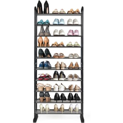 GOPLUS Scarpiera a 10 Ripiani, Scaffale Portascarpe di Grande Capacità con Struttura in Metallo, Scarpiera Ingresso Staccabile per Corridoio, Soggiorno, Camera da Letto, 66 x 29 x 152 cm