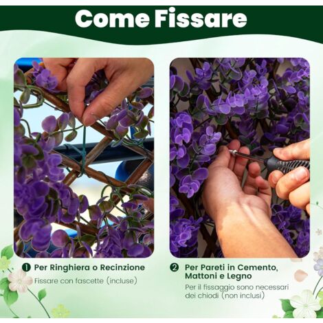 GOPLUS Schermo da Recinzione Espandibile, Pannello Decorativo in Eucalipto Finto con Rami di Salice Reale, Siepe Artificiale Protettiva dal Sole per Interni ed Esterni, Viola/Verde (Viola)