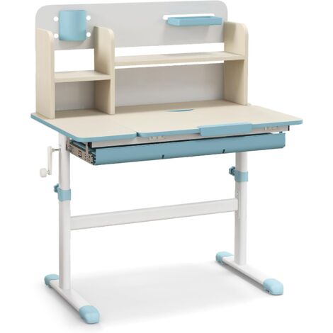 GOPLUS Scrivania per Bambini, Tavolo da Studio Multifunzionale con Piano Inclinabile, Altezza Regolabile, Cassetto Estraibile, Leggio e Portapenne, Regalo per Festa dei Bambini, 3-12 Anni (Blu)